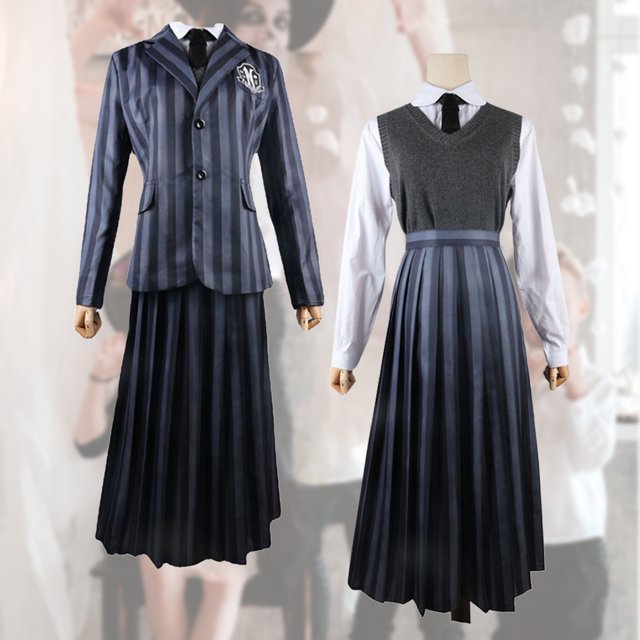 Traje de vestir de mujer Ropa de juego de rol Traje gris miércoles para niñas (S)
