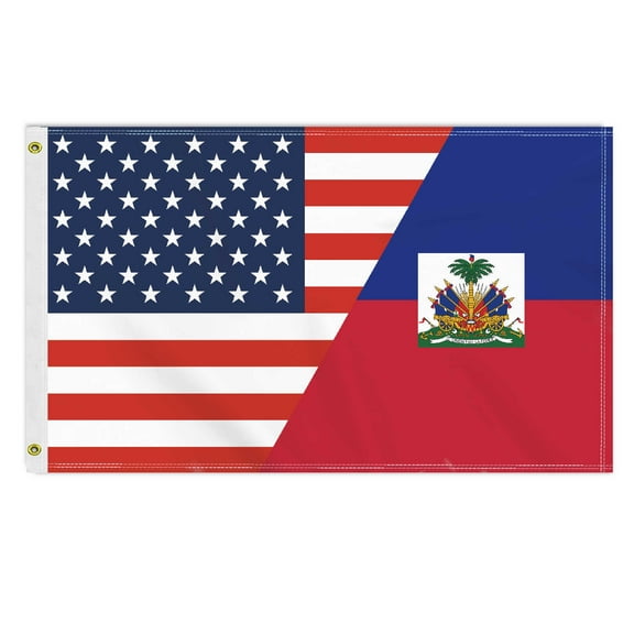3×5 FT Haiti USA Flag, Large 150D America Haitians Outdoor Banner,Double Side Printing Decor For Patio Garden With Brass Gromment