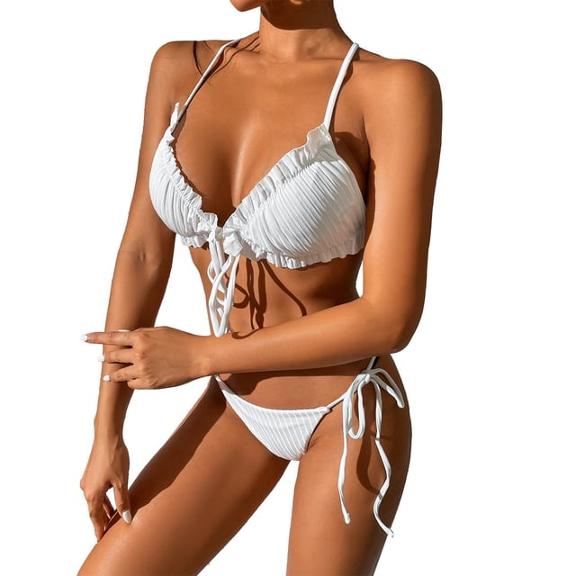 Gibobby Trajes de Baño Mujer Bikini de playa sexy para mujer Traje de baño de playa Traje de baño de moda Conjunto de dos piezas(Blanco,M)