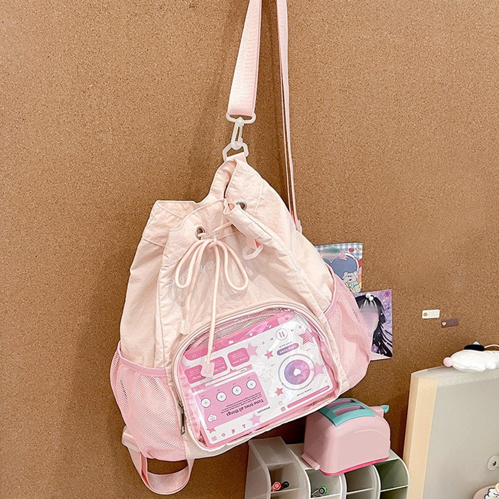 Slccxzc Ita Bag with Clear Windows for Women Pin Display Backpack Casual Daypack Heavy Duty Bookbag