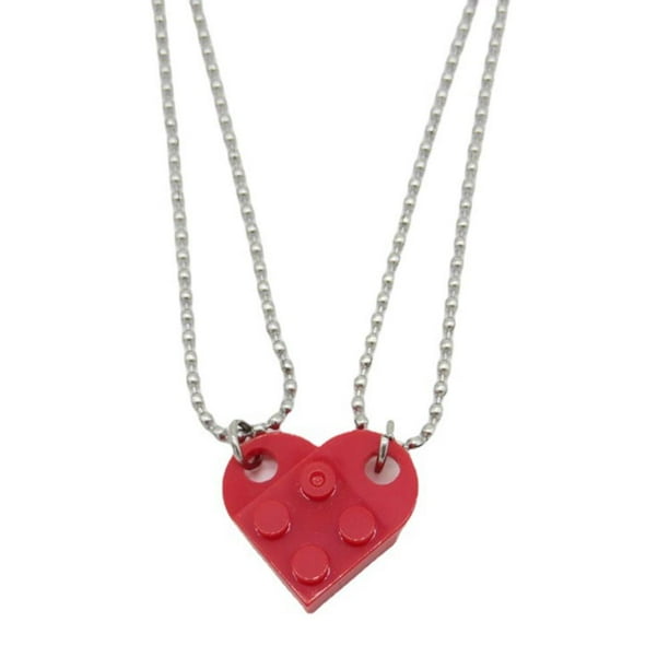 Juego De Collares De Corazón De Ladrillo Para Parejas, Colgante De 2 Piezas De Amistad Con Cuentas Fuertes, Collar De Cadena, Regalo De Joyería Para Hombres Y Mujeres Scienceny AP006748-02