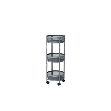 Simpli Furnished LLC 3 Tier Round Metal Rolling Cart, Grey