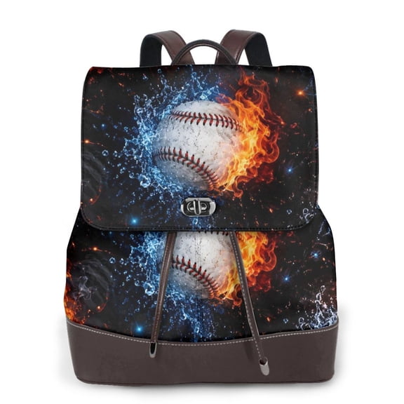 Baseball Women's Leather Backpack All-Over Print Bag for Work and Travel
