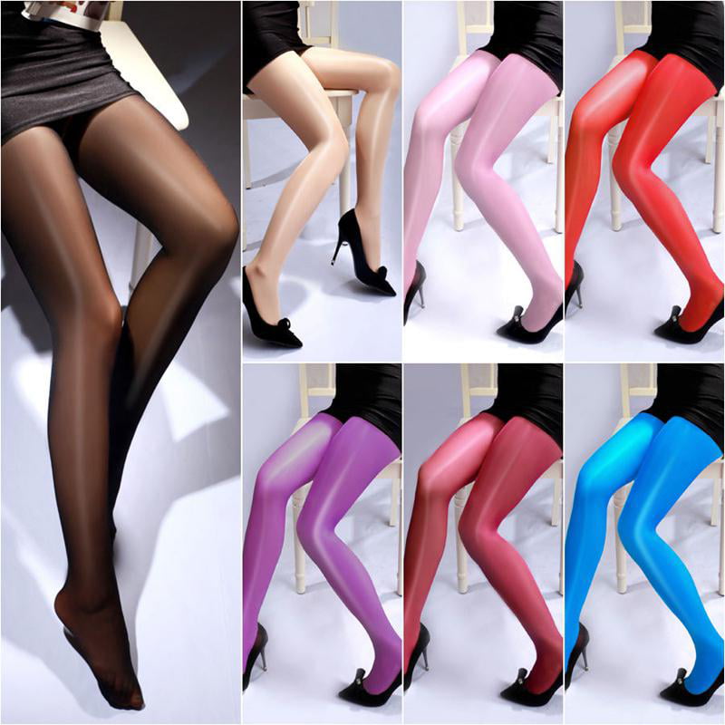 Women Super Shiny Glossy Thigh High Hold Up Stockings Sheer Nylon Tights Hosiery