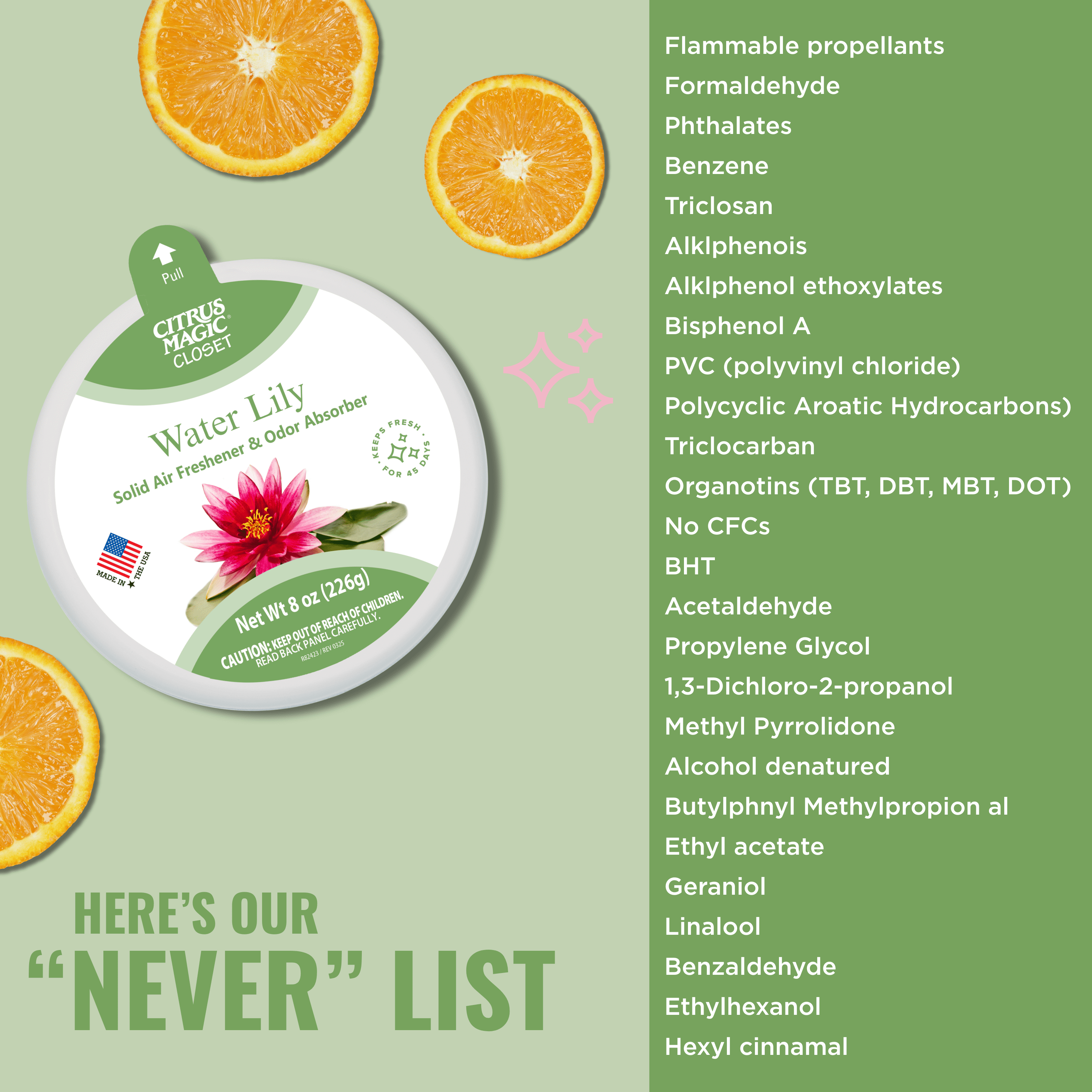 Citrus Magic For Closets Odor Absorbing Solid Air Freshener, Water Lilly, 8-Ounce, Pack of 3