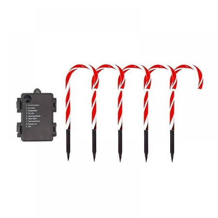 

5Pcs Christmas Pathway Solar Lights Christmas Candy Cane Lights Outdoor LED Yard Lawn Pathway Markers for Christmas Decorations