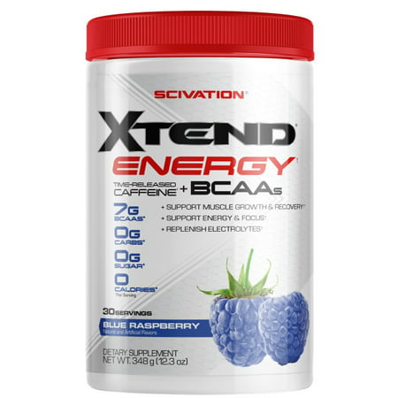 Xtend Energy BCAA Powder w/Caffeine, Blue Raspberry, 30