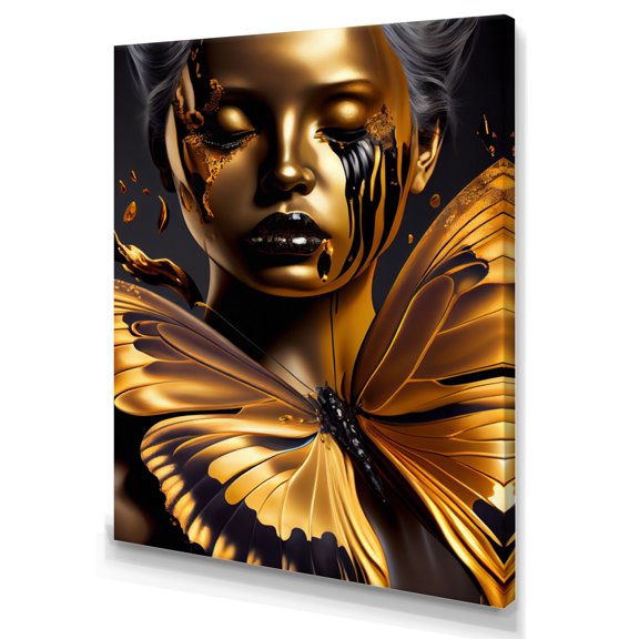 Designart Woman With Black And Gold Butterflies V Canvas Wall Art