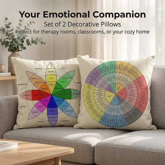 2PCS Wheel of Emotions Feelings Throw Pillow Covers 18X18Inches