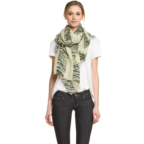 Veroma Adult Female Linen Silk Blend Yellow Zebra Printed Scarf