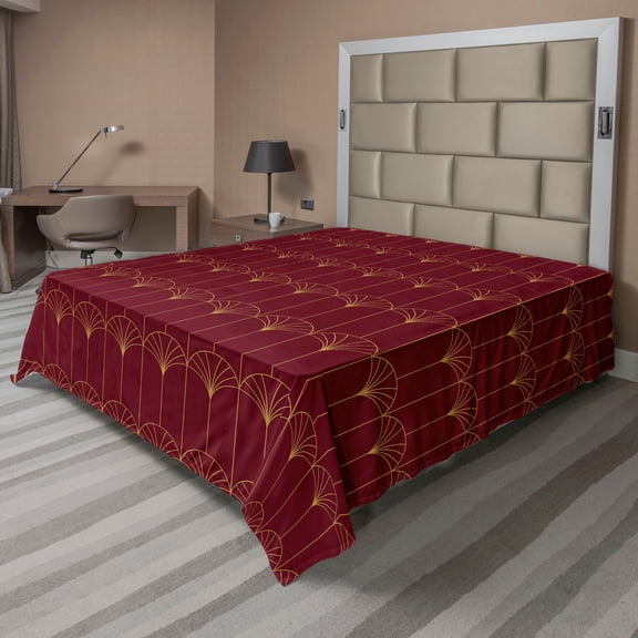 Ambesonne Art Deco Flat Bedding Sheet Soft Top Sheet, Burgundy Vintage Motif, Full, Burgundy and Sand Brown