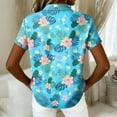 thumbnail image 5 of Women Hawaiian Aloha Luau Shirt Floral Tropic Print Short Sleeve Button Up Summer Party Tops Blue S, 5 of 5