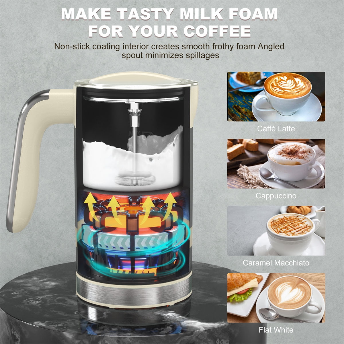 Instant Milk Frother, 4-in-1 Electric Milk Steamer, 10oz/295ml Automatic  Hot and Cold Foam Maker and Milk Warmer for Latte, Cappuccinos and more,  White 