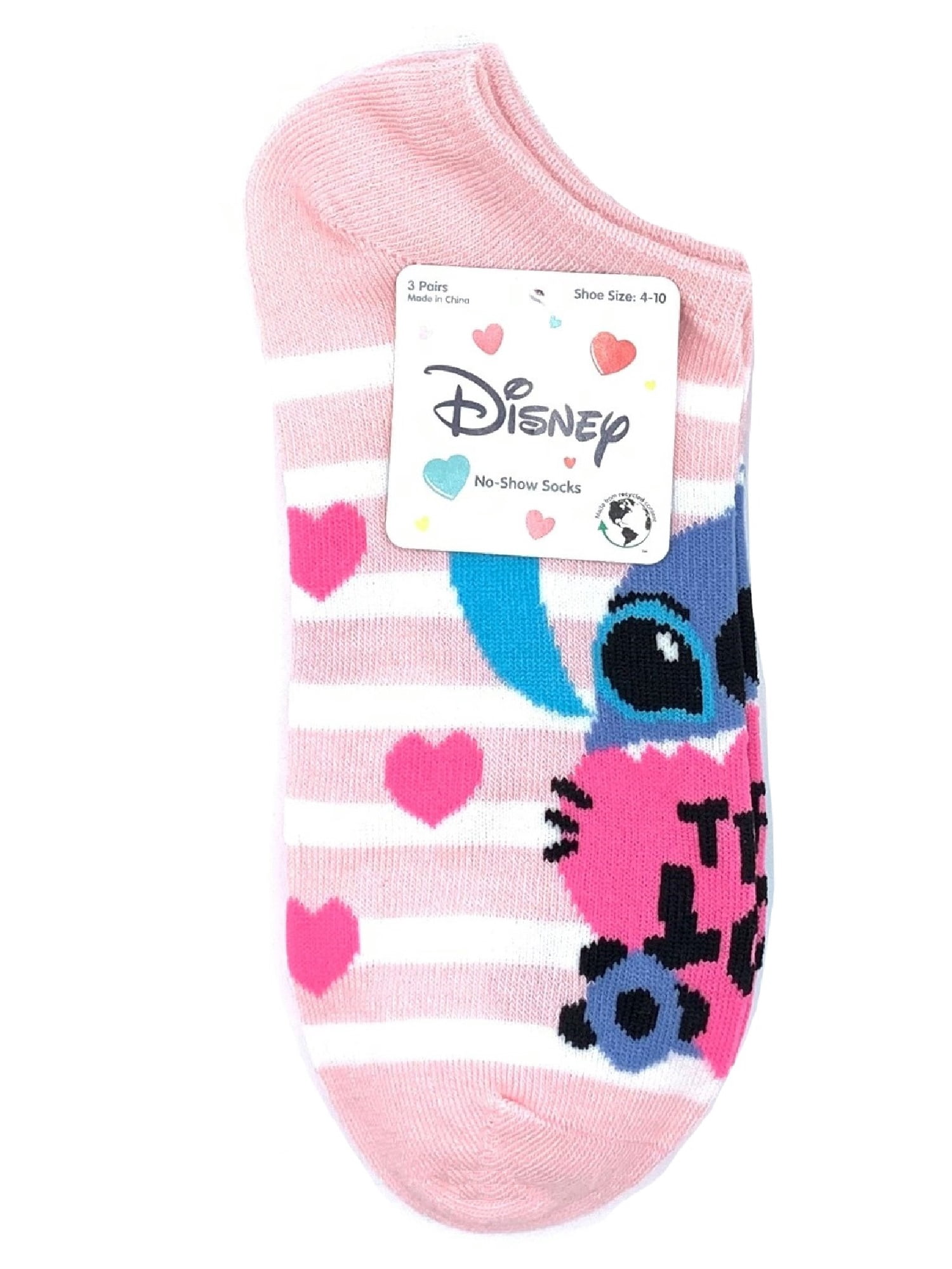 Disney Lilo & Stitch, Valentine's Day Women's No-Show Socks, 3-Pack, Size 4-10