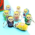 thumbnail image 6 of Naierhg 3Pcs Wood Flower Girl Painted Doll Design Matryoshka Keychain Bag Decor Pendant, 6 of 7