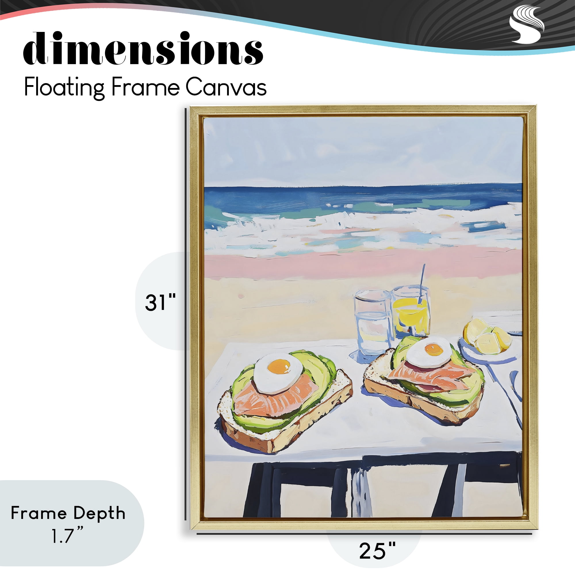 Stupell Industries Avocado Toast at Beach Gold Framed Floater Canvas Wall Art, design by The Prints Vibe