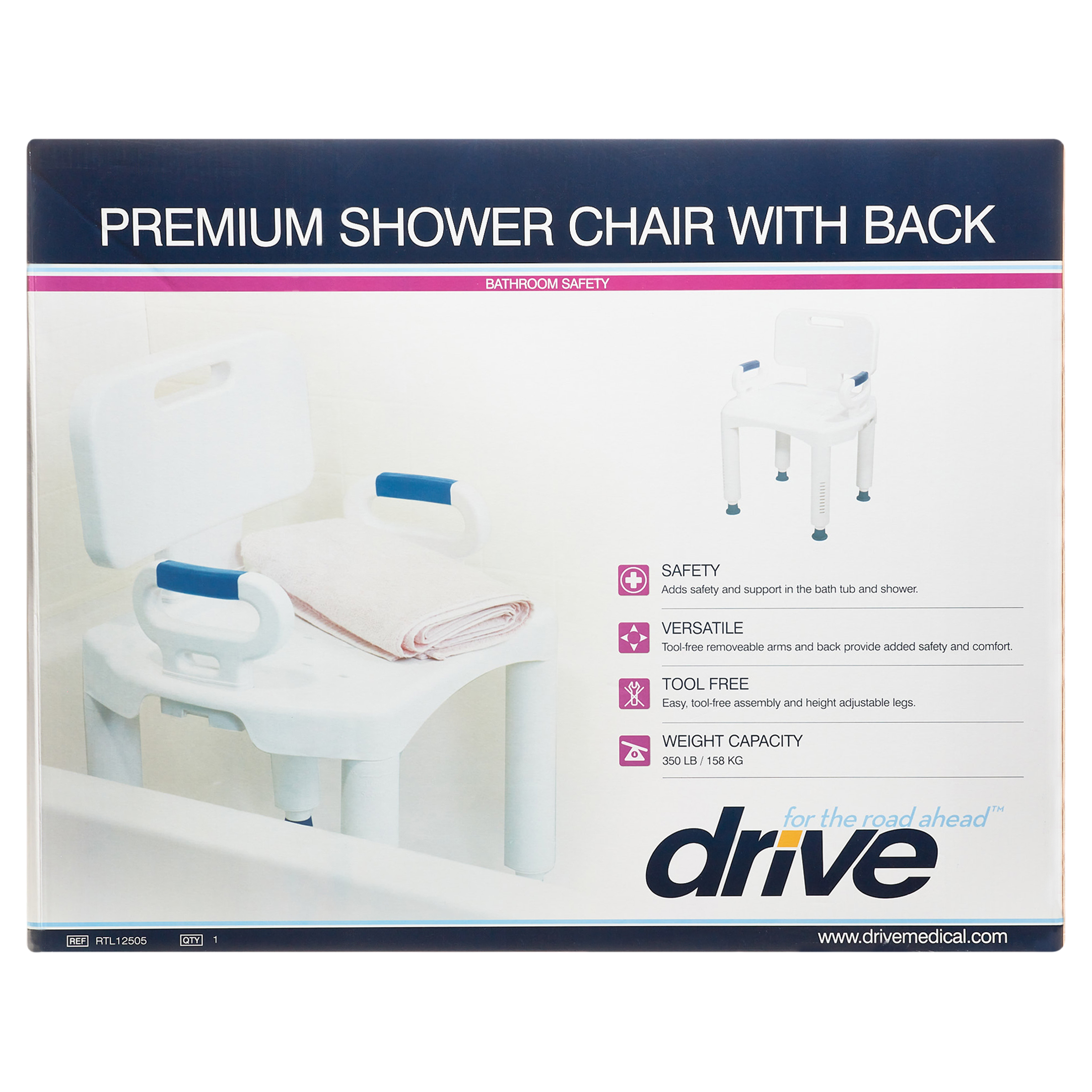 Drive Medical Premium Series Shower Chair with Back and Arms - image 2 of 7