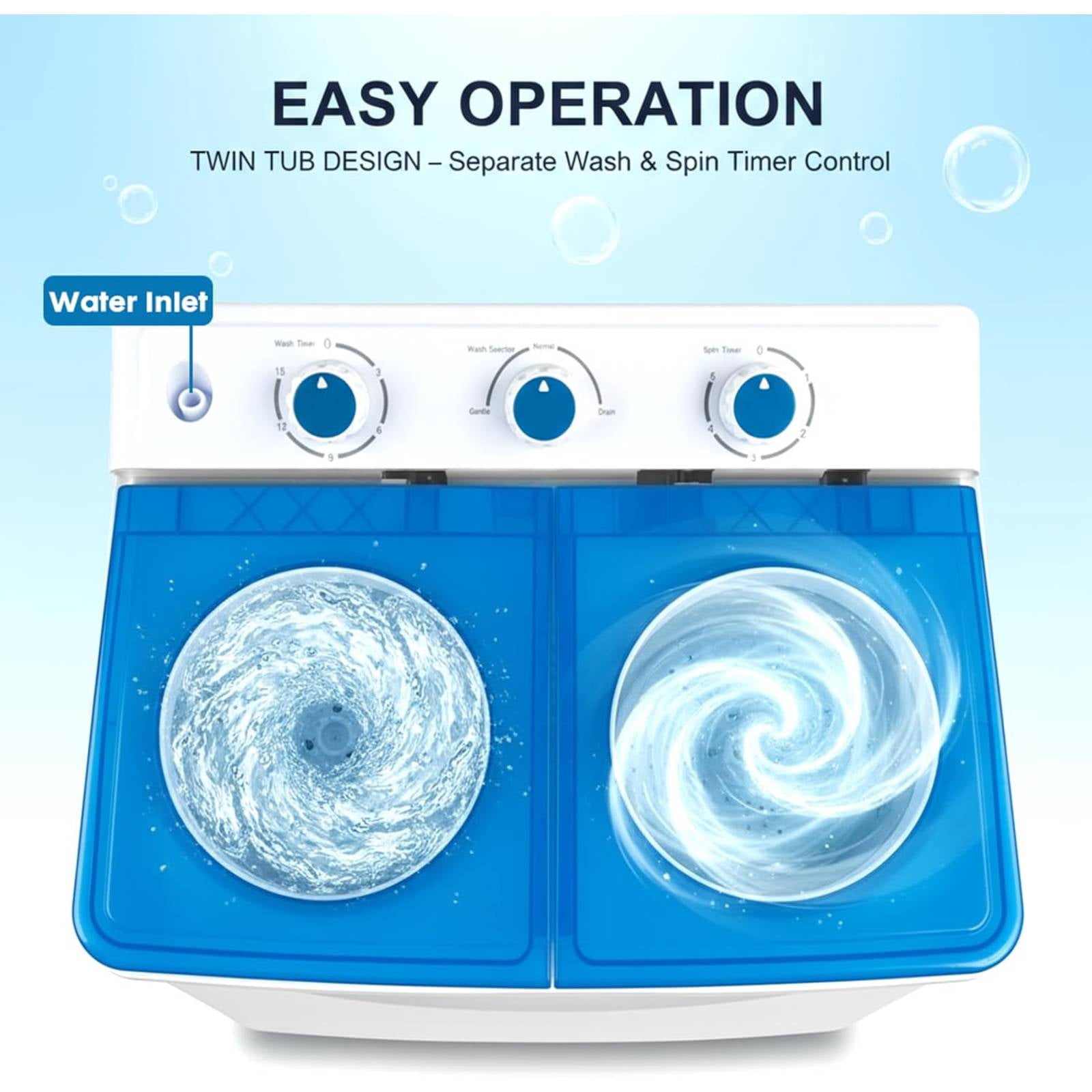 Portable Washing Machine, 14lbs Twin Tub Washer Mini Compact Laundry Machine with Drain Pump,Compact Washer for Home Dorm Apartment,Blue