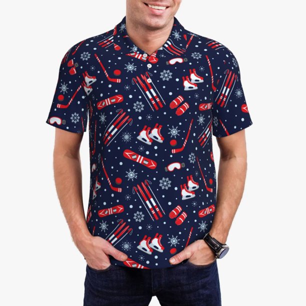 Balery Winter Skiing Snowflakes Camisa Polo de Hombre con Estampado, de Manga Corta y Tejido Medio, Camisa Tipo Golf Polo-Large