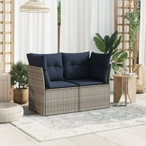 vidaXL Garden Sofa Dark Blue, Grey Wicker Rattan, Fabric 2 Seater