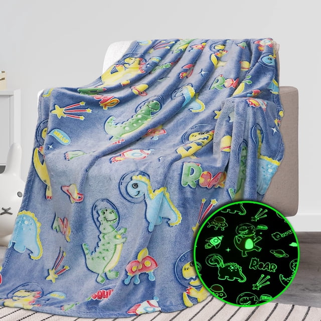 Manta REXEO con diseño de dinosaurio que brilla en la oscuridad para niños, 50 x 60 cm