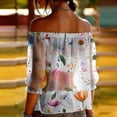 thumbnail image 6 of Qulqfy Blouson Sleeve Cover ups for Woman Elbow-Length Sun Protection Floral Print Off the Shoulder Sheer Chiffon Relaxed Fit Lace Trim womens tops, 6 of 10