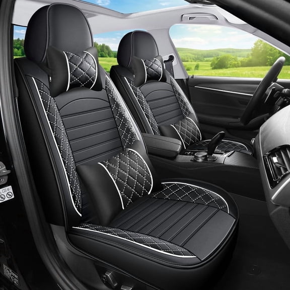 WRWolf Seat Covers for Chevy Colorado 2015-2026 | 5-Seats Leather Seat Covers, Easy to Install Automotive Seat Covers Full Set (Full Set, Black&White)