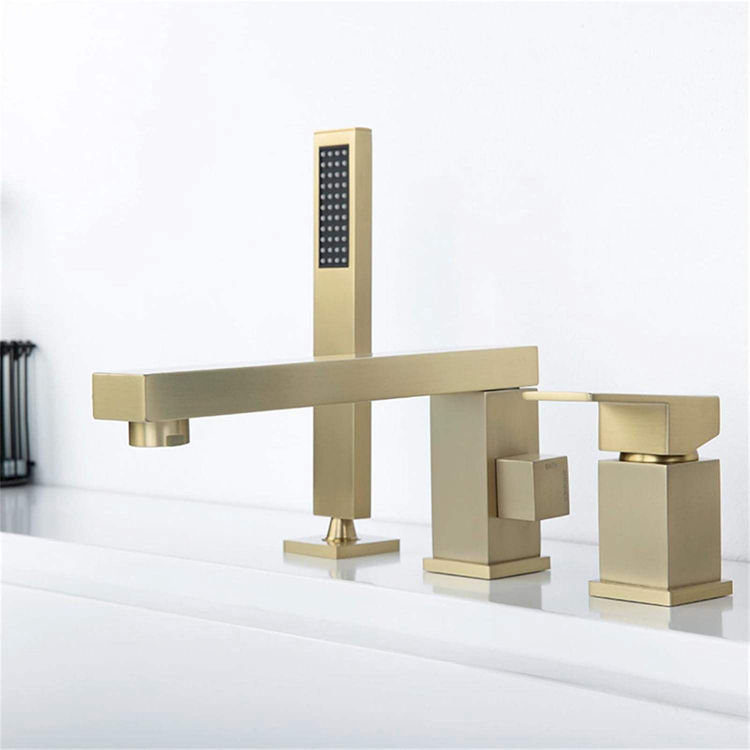 Bathtub Faucet, Deck Mounted Brass Shower Tub Faucet Hot and Cold Water Mixer Bath Faucet with Handheld Shower