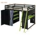 thumbnail image 6 of Full Size Wood Loft Bed with Workstation, Gaming Loft Bed with Desk, Wardrobe, Shelves, Blackout Curtains & RGB Lights – Space-Saving Multifunctional Furniture for Dorm, or Apartment, Black+Green, 6 of 9