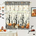 thumbnail image 3 of Mloabuc Halloween Kitchen Curtains and Valance Set of 3, Autumn Pumpkin Kitchen Window Tier Curtains Plaid Tree Farmhouse Window Valances Rod Pocket Panels for Fall Halloween Home Decor, 3 of 6