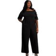 thumbnail image 1 of Emerald Sundae Combinaison à Manches en Maille Florale pour Femmes, Noir, Grande Taille, 22W, 1 of 1