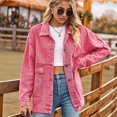thumbnail image 4 of Women'S Button-Down Vintage Ripped Blue Denim Jacket Pink XXL, 4 of 8