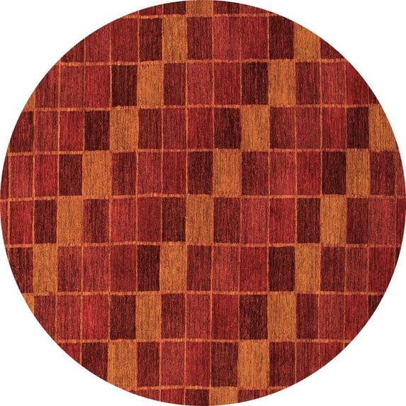 Ahgly Company Indoor Round Checkered Orange Modern Area Rugs, 8' Round