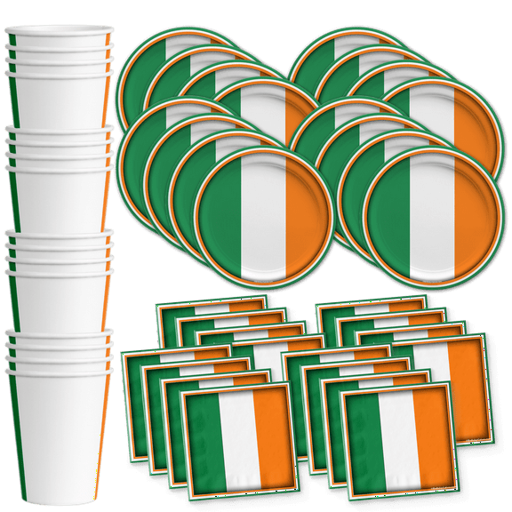 Irish Flag Ireland Birthday Party Supplies Set Plates Napkins Cups Tableware Kit for 16
