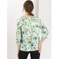 thumbnail image 4 of INSPIRE CHIC Women's Tie V Neck Boho Ruffled 3/4 Sleeve Floral Blouse, 4 of 5
