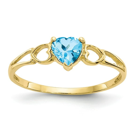 10K Yellow Gold Ring Band with Stones (12) December Swiss Blue Topaz Heart, Size 7