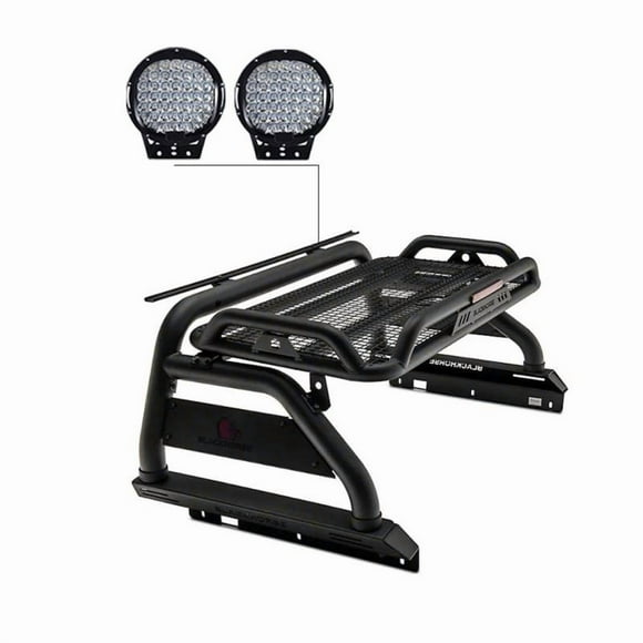 Black Horse Offroad Truck Bed Bar ATR22-PL69B ATLAS; 3 Inch Diameter Tube Style; Cargo Basket Holds Up To 150 Pounds; With Third Brake Light/Mounting Hardware; Compatible With Tonno Cover