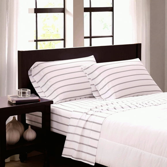 Luxury Stripe Microfiber Pillowcase Set - White/Grey - Soft & Cozy Bedding - Hypoallergenic - Breathable Fabric - King Size - SS3864WGKG-4700