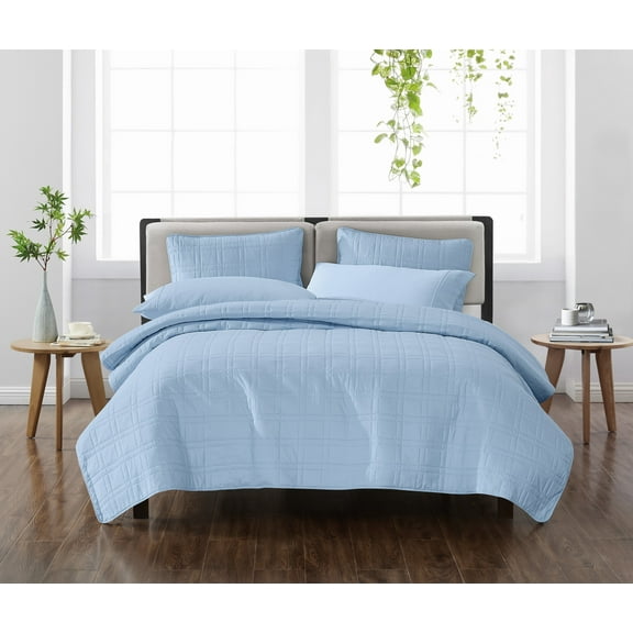 Cannon Heritage Solid 100% Microfiber Polyester Breezy Blue 2-Piece Twin XL Quilt Set, Solid Casual themed, Adult Bedding, OEKO-TEX Certified
