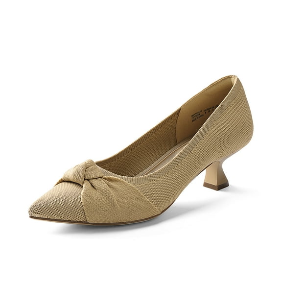 BURUDANI Women's Pointed Toe Kitten Heels Work Pumps Comfortable Knitted Closed Toe Dressy Wedding Shoes