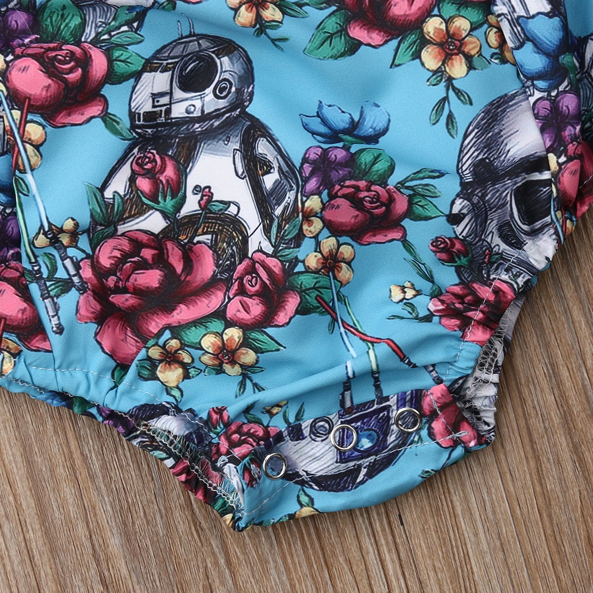Sylvamorning Girls Casual Romper Floral Star Wars Jumpsuit Blue