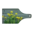 thumbnail image 2 of Yellow Flower Cutting Board, Bouquet of Daffodils on Wood Planks Gardening Rustic Country Life Theme, Decorative Tempered Glass Cutting and Serving Board, Wine Bottle Shape, Yellow Grey, by Ambesonne, 2 of 5