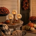 thumbnail image 3 of Byndra Fall White Pumpkin Candle Holder, Distressed Wood Pedestal Tealight Stand with Scalloped Rim, Vintage Thanksgiving Table Decor for Mantel, Dining Table, Entryway, 3 of 3