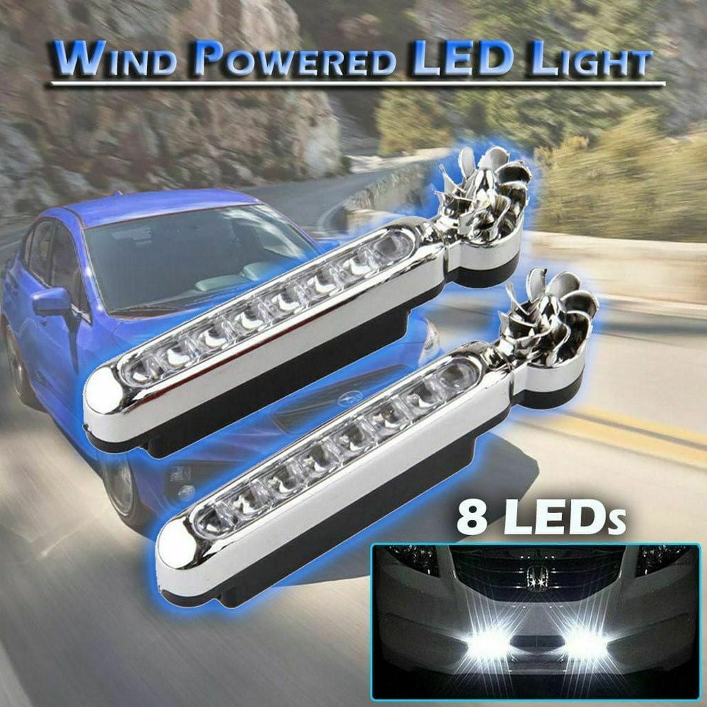 Adealink 1 Pair Wind Driven Car Front Lights with Fan Rotation for Car Fog Warning 8X LEDs