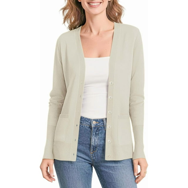 Urban CoCo Women's Button Down Lightweight Knit Cardigan Sweater with Pockets