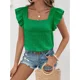 thumbnail image 3 of Camisa de manga corta con volantes para mujer, jersey de cuello cuadrado, Blusa plisada, Tops de estilo dulce, informal, diario, Verano, 3 of 4