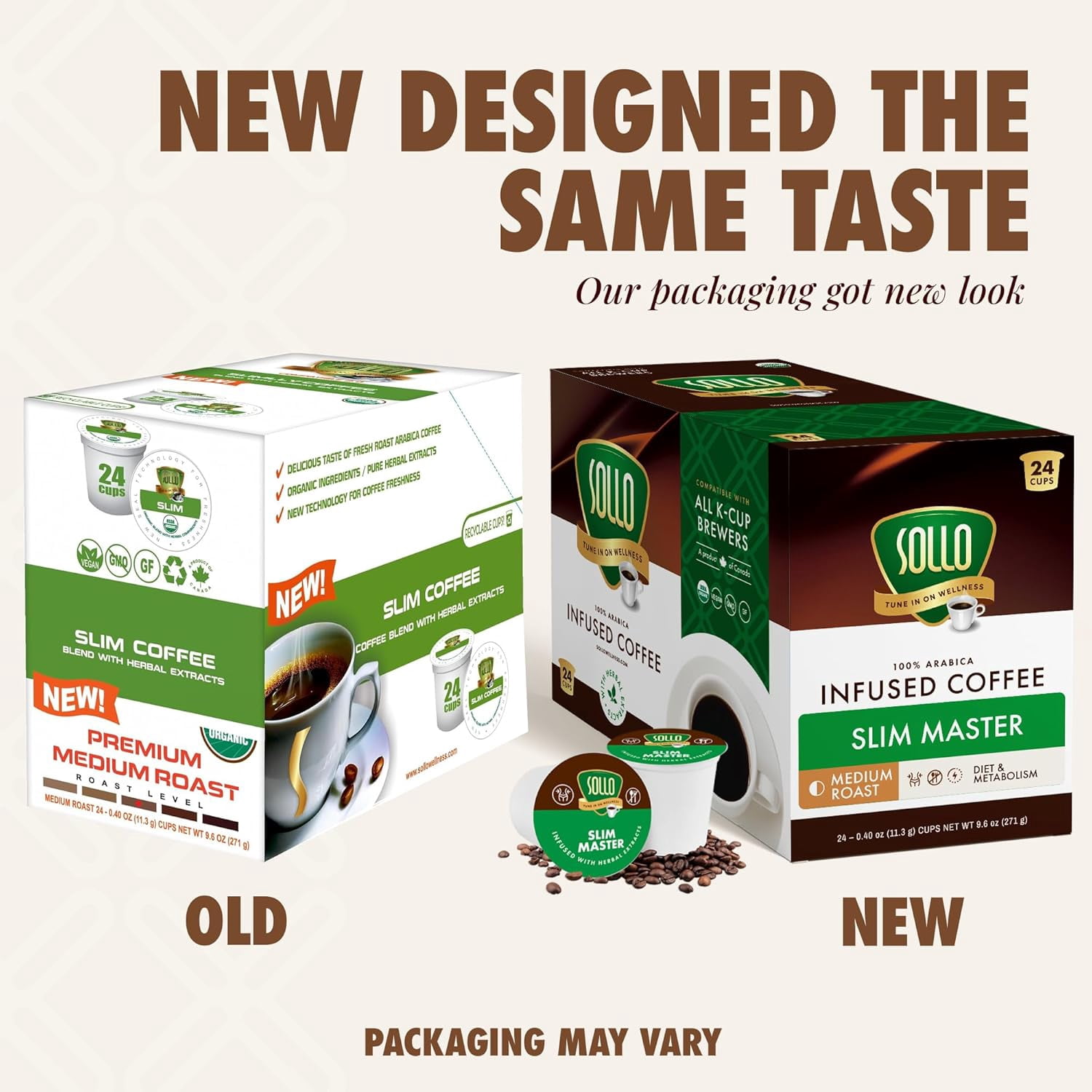Sollo Organic Slim Medium Roast Coffee Pods, 24 Count
