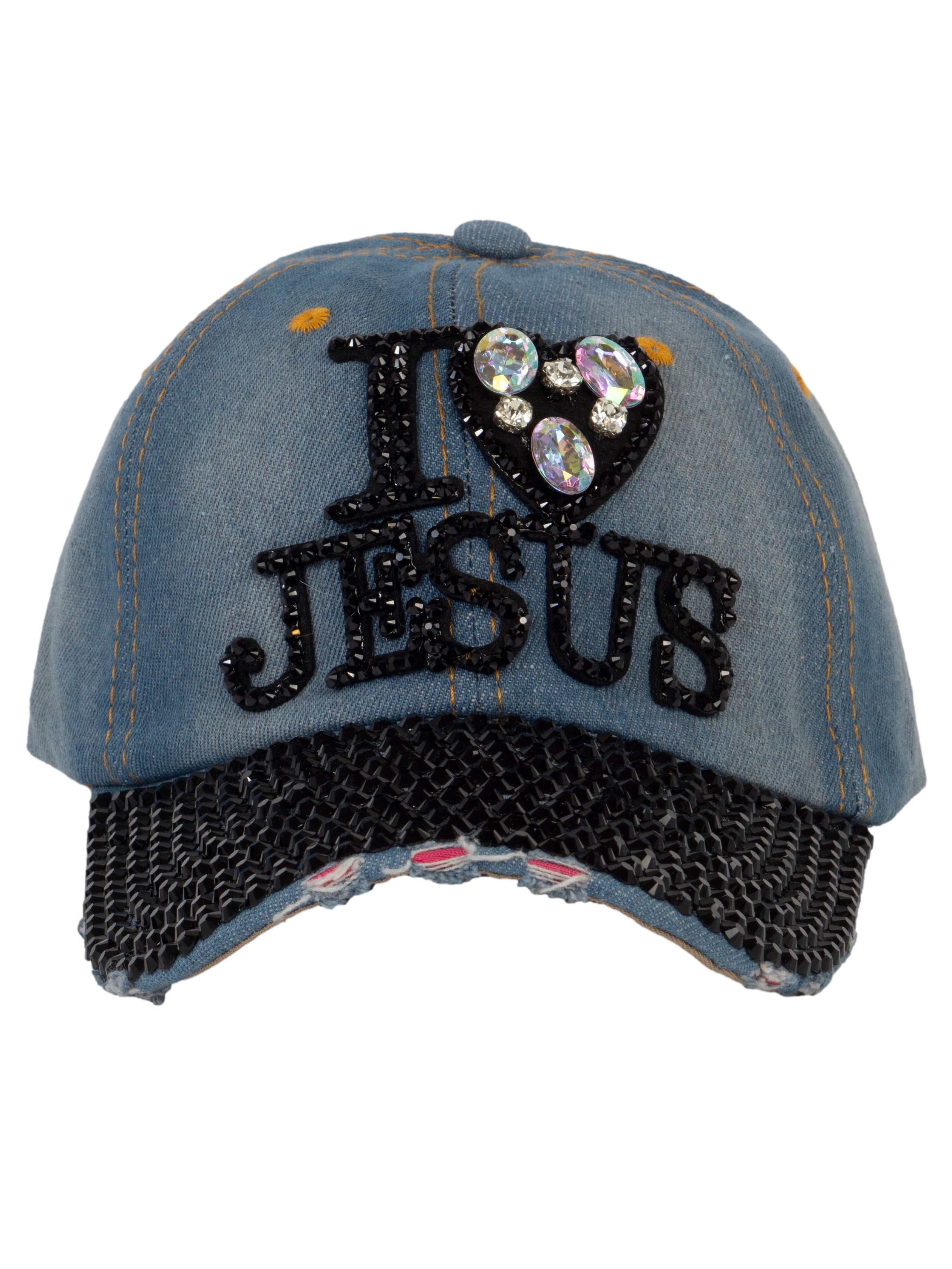 TOP HEADWEAR I Love Jesus Baseball Hat - Women's Rhinestone Crystal Glitter Faith Hat - View #8