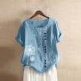 thumbnail image 1 of Hauts pour Femmes Hauts d'Été 2023 Femmes Décontracté Imprimé Manches Courtes Col Rond T-Shirt Grande Taille Blouse Bleu TTTG, 1 of 4