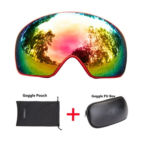 C.F.GOGGLE Ski, Snowboard, and Snowmobile Goggles for Men Women Winter Outdoor Sport Anti-fog Windproof Large Spherical Goggle OTG UV400 Protection with Glasses